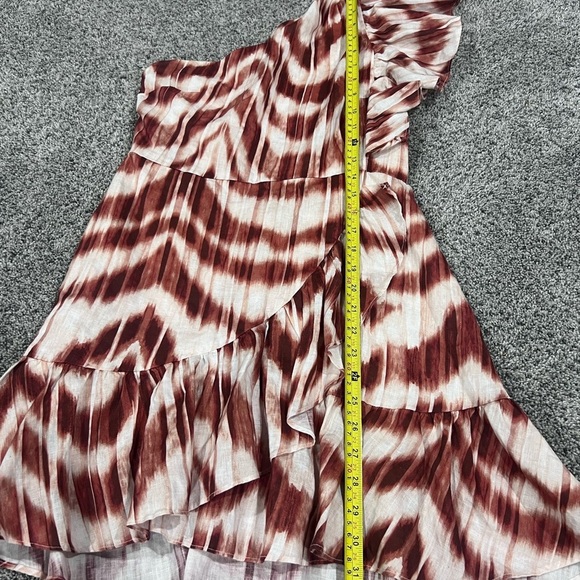 Banana Republic 100% Linen One Shoulder Zebra Brown Cream Mini Dress Size 2P - Picture 8 of 12